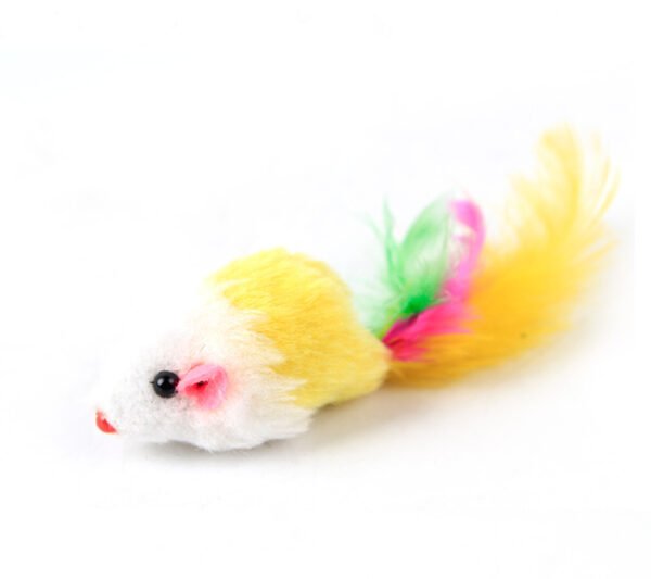 For Pet Soft False Wool Mouse Cat Toy With Colorful Feather 3 Pcs - 5 Cm (Mixed Color) - Image 3