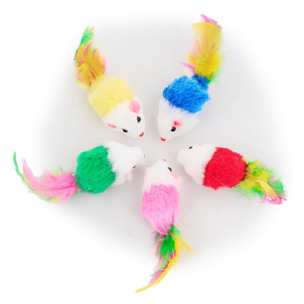 For Pet Soft False Wool Mouse Cat Toy With Colorful Feather 3 Pcs - 5 Cm (Mixed Color) - Image 4