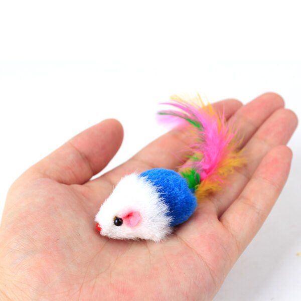 For Pet Soft False Wool Mouse Cat Toy With Colorful Feather 3 Pcs - 5 Cm (Mixed Color) - Image 2