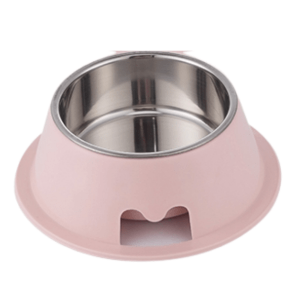 Pet Feedrer With Stainless Steel Bowl & Non Slip Rubber Bottom-Pink -13.5*6.6Cm