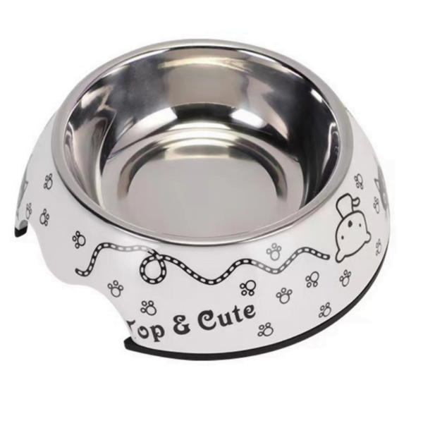 Melamine Happy Cat Stainless Steel Bowl With Anti-Slip Circle On The Bottom,Volume:160 ml,Size:12*12*4.5 Cm