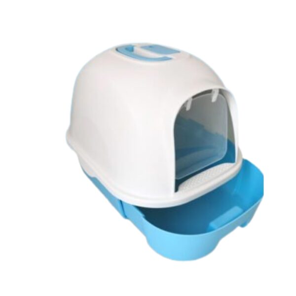 Semi-Automatic Hooded Cat Litter Box With Handle Detachable Flip Cat Litter Boxes -Size - 53*41*41 Cm -  Blue Color