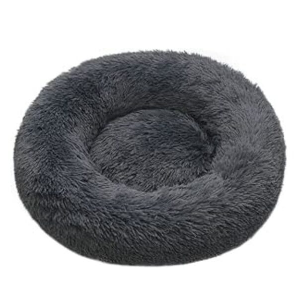 Coco Kindi Soft Plush Round Bed- Dark Grey