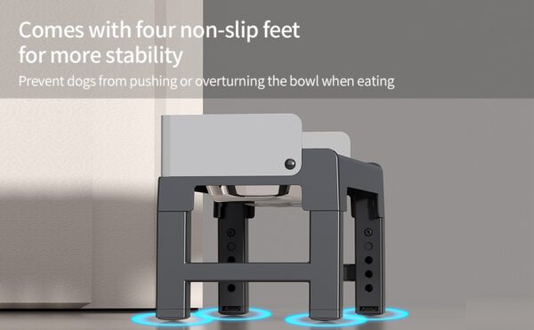 Pakeway Stainless Steel Elevated Double Dog Bowl-42.4*22.8*22 Cm - Black - Image 4