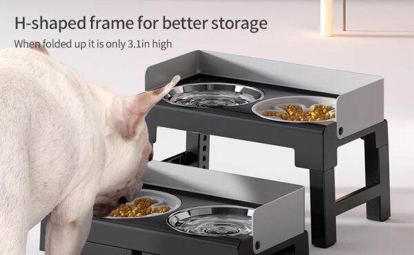 Pakeway Stainless Steel Elevated Double Dog Bowl-42.4*22.8*22 Cm - Black - Image 5