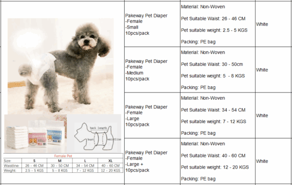 Pakeway Female Dog Pet Diaper-Small( 26-46Cm)-10pcs/Pack - Image 2