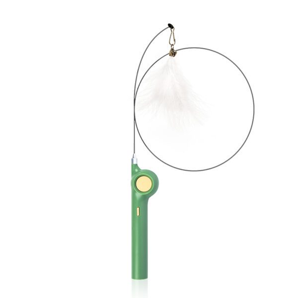 Pakeway Retractable Lucky Cat Teaser With Led Lamp,Small Bell And Feather- 80cm-Green