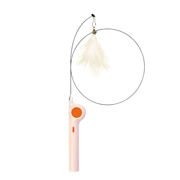 Pakeway Retractable Lucky Cat Teaser With Led Lamp,Small Bell And Feather- 80cm-White