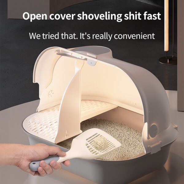 Pakeway Shell Flip-Top Open  Cat-Litter Box-59.4*46.4*39.5 Cm- Grey - Image 3