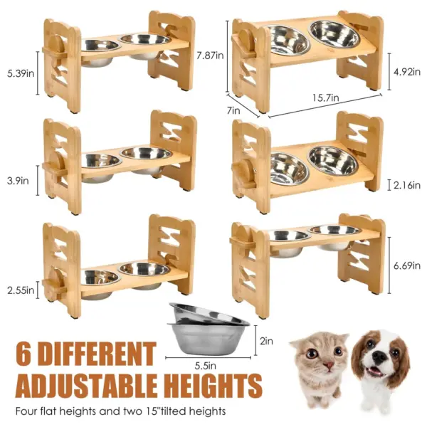Cozy Paws 6-Height Adjustable Bamboo Raised Dog Bowl - Image 2