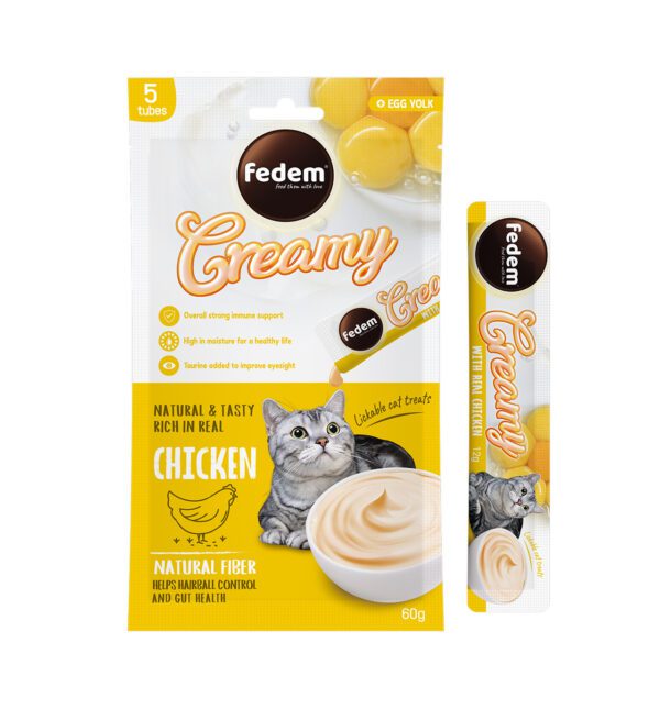 Fedem Cat Creamy Treats – Chicken Flavour with Egg Yolk 60gx5pcs