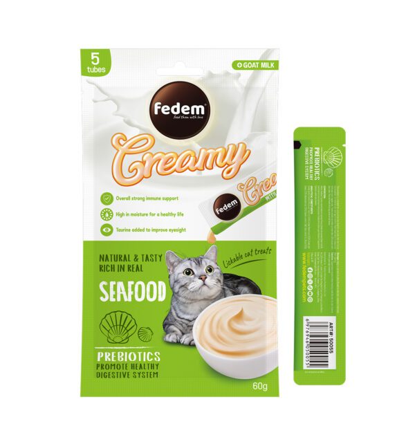 Fedem Cat Creamy Treats – Seafood Flavour with Goat Milk 60gx5pcs - Image 2
