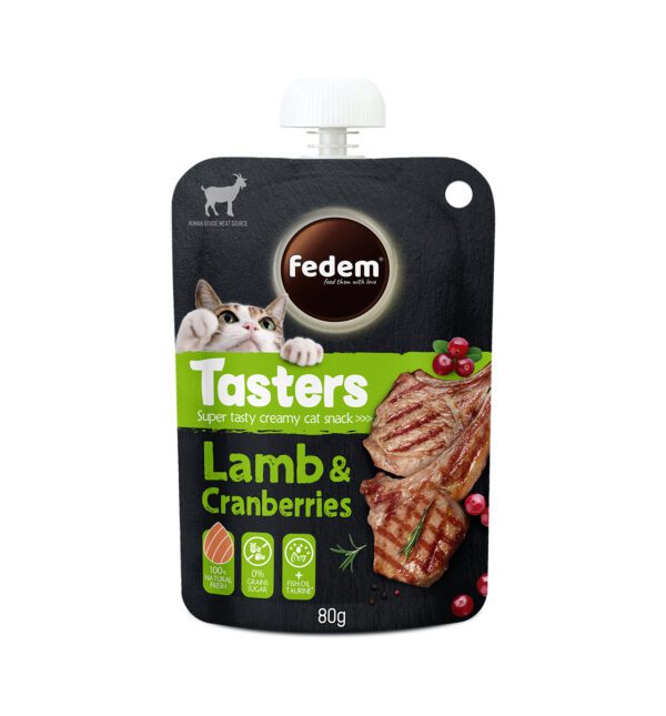 Fedem Tasters Creamy Cat Snack – Lamb & Cranberries 80g