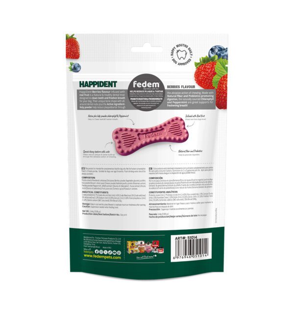 Fedem Happident Petite Dog Treats – Berries Flavour 144g (18 pcs) - Image 2