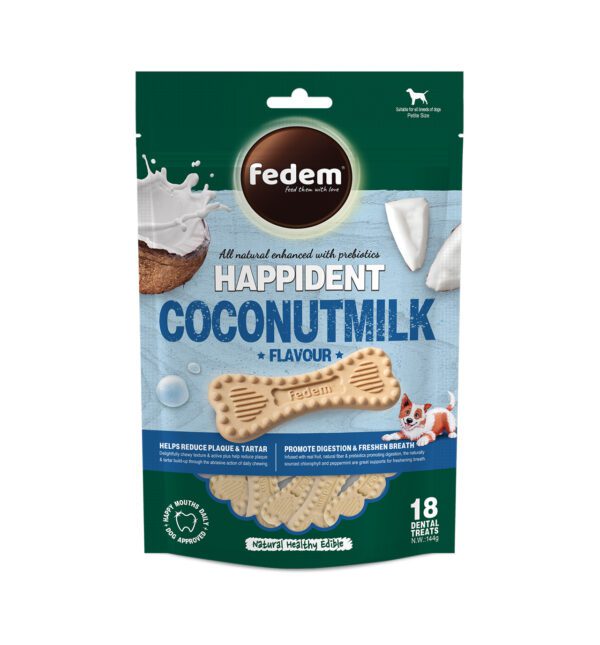 Fedem Happident Petite Dog Treats – Coconut Milk Flavour 144g (18 pcs)