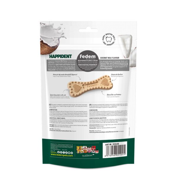 Fedem Happident Petite Dog Treats – Coconut Milk Flavour 144g (18 pcs) - Image 2