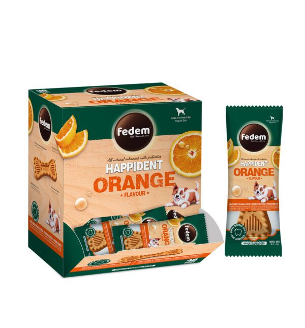 Fedem Happident Regular Dog Treat – Orange Flavour 20g x 48pcs