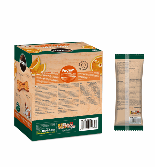 Fedem Happident Regular Dog Treat – Orange Flavour 20g x 48pcs - Image 2