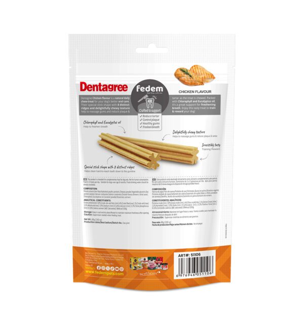 Fedem Dentagree Regular Dental Stix for Dogs – Chicken Flavour 80g (8 pcs) - Image 2