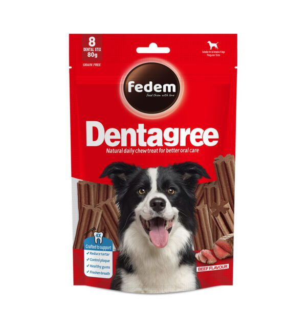 Fedem Dentagree Regular Dental Stix for Dogs – Beef Flavour 80g (8 pcs)