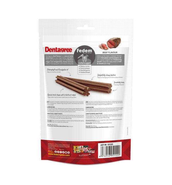 Fedem Dentagree Regular Dental Stix for Dogs – Beef Flavour 80g (8 pcs) - Image 2