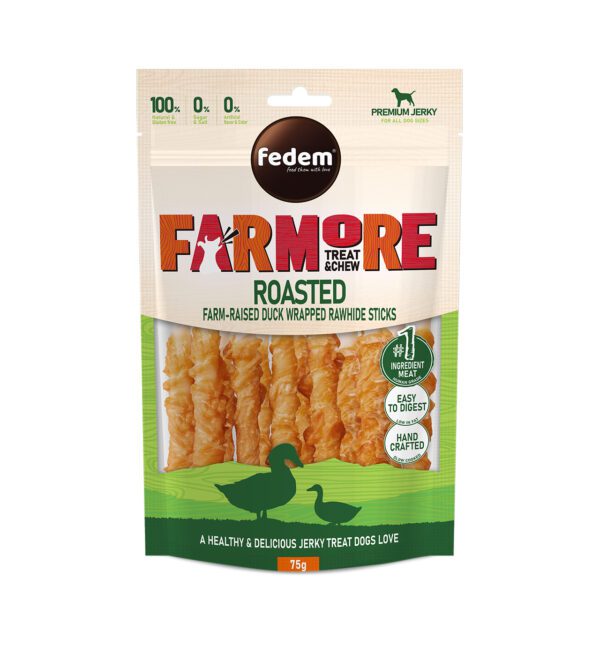 Fedem Farmore Jerky for Dogs – Roasted Farm-Raised Duck Wrapped Rawhide Sticks 75g