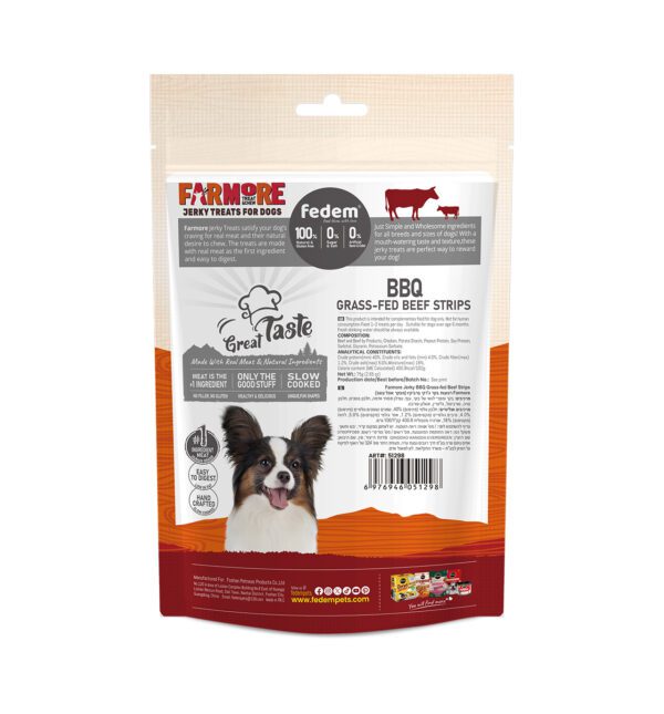 Fedem Farmore Jerky for Dogs – BBQ Grass-Fed Beef Strips 75g - Image 2