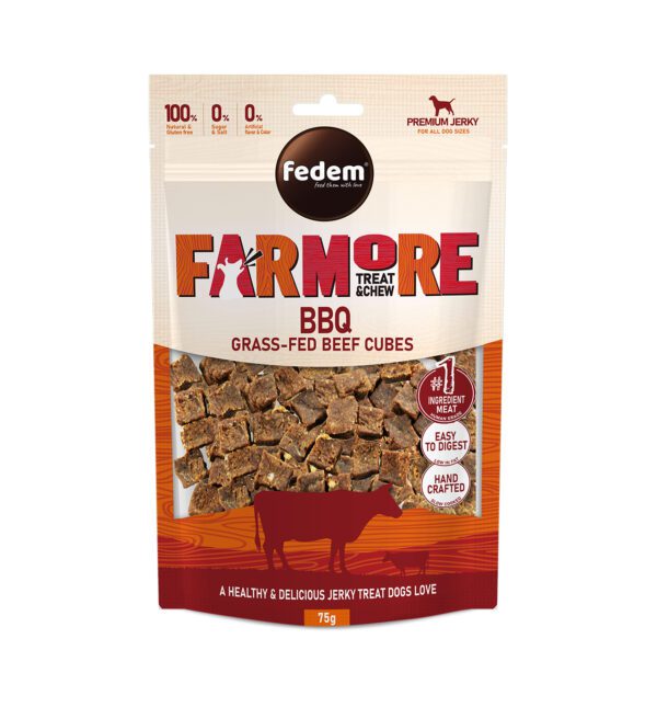 Fedem Farmore Jerky for Dogs – BBQ Grass-Fed Beef Cubes 75g