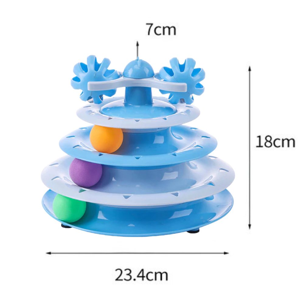 Cozy Paws 4-Layer Turntable Cat Tower Toy with Balls (Mixed Colors) – 23.4×18×7 cm (No Spring Toy) - Image 2