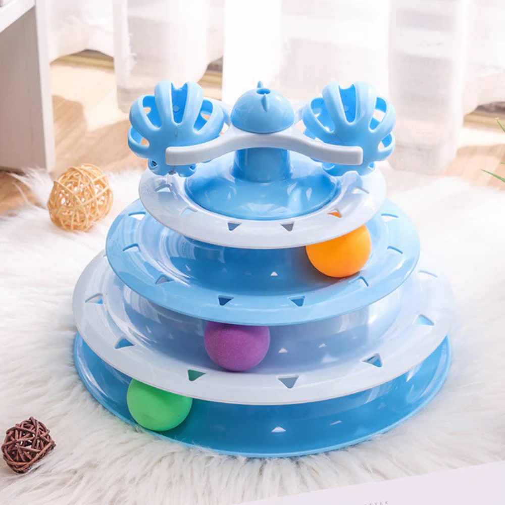 Cozy Paws 4-Layer Turntable Cat Tower Toy with Balls (Mixed Colors) – 23.4×18×7 cm (No Spring Toy) - Image 3
