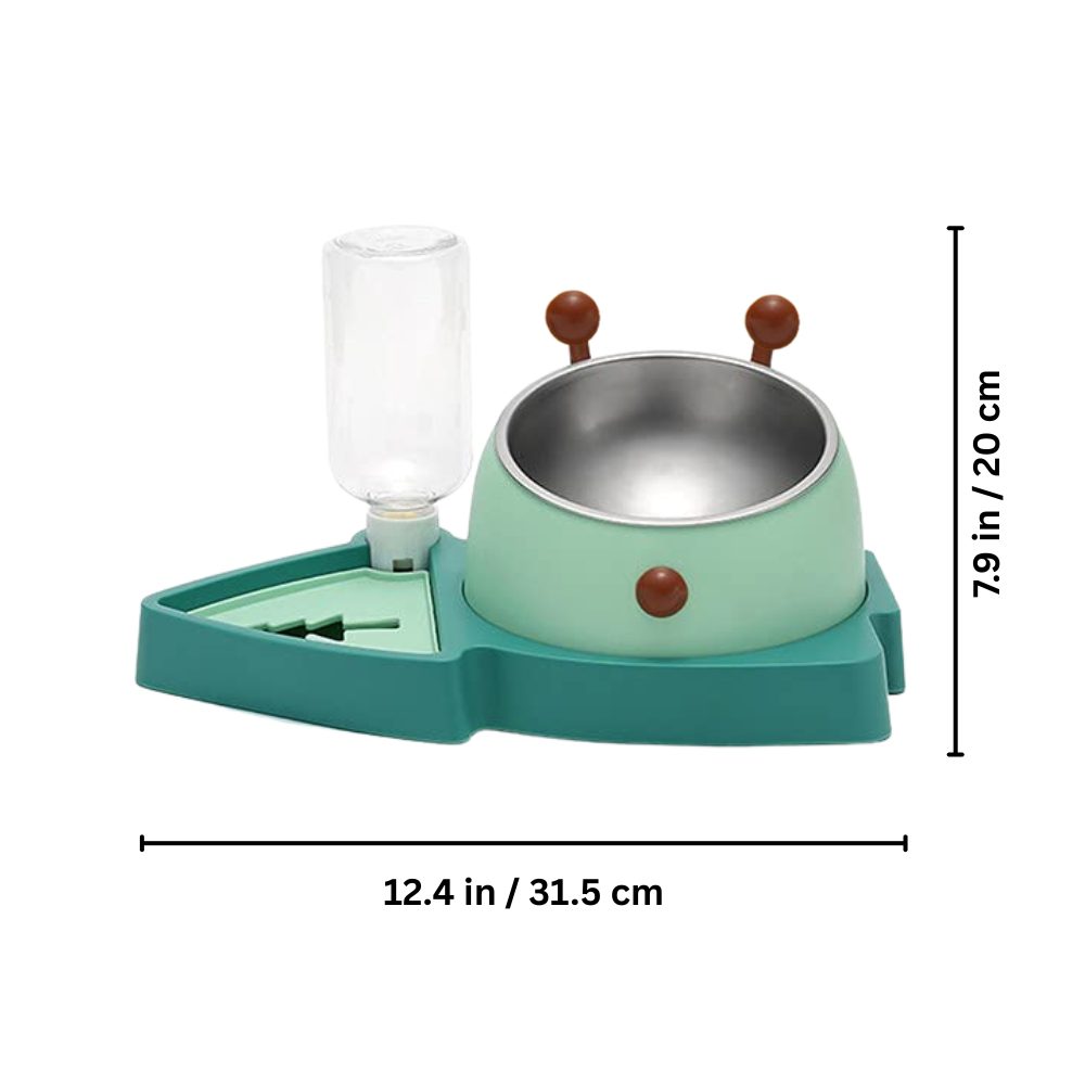 Cozy Paws 2 in 1 Water and Food Dispenser - 31.5x20cm-Green - Image 2