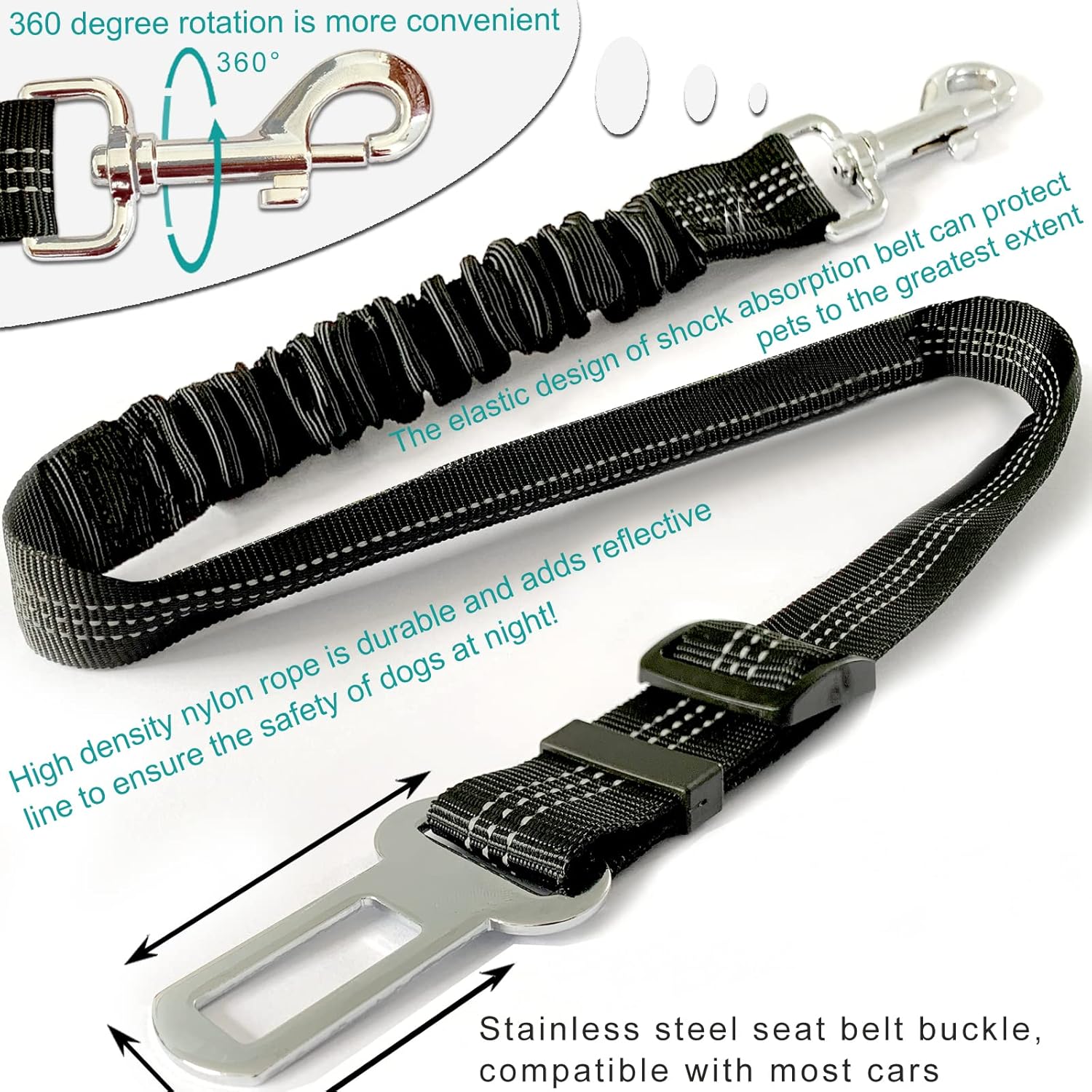 Cozy Paws Reflective Adjustable Dog Seat Belt with Shock Absorber - Image 2